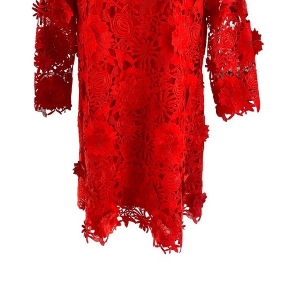 Tuckernuck | NEW Red Guipure Lace Daphne Three-quarter Sleeve Mini Dress Size L - Picture 7 of 12